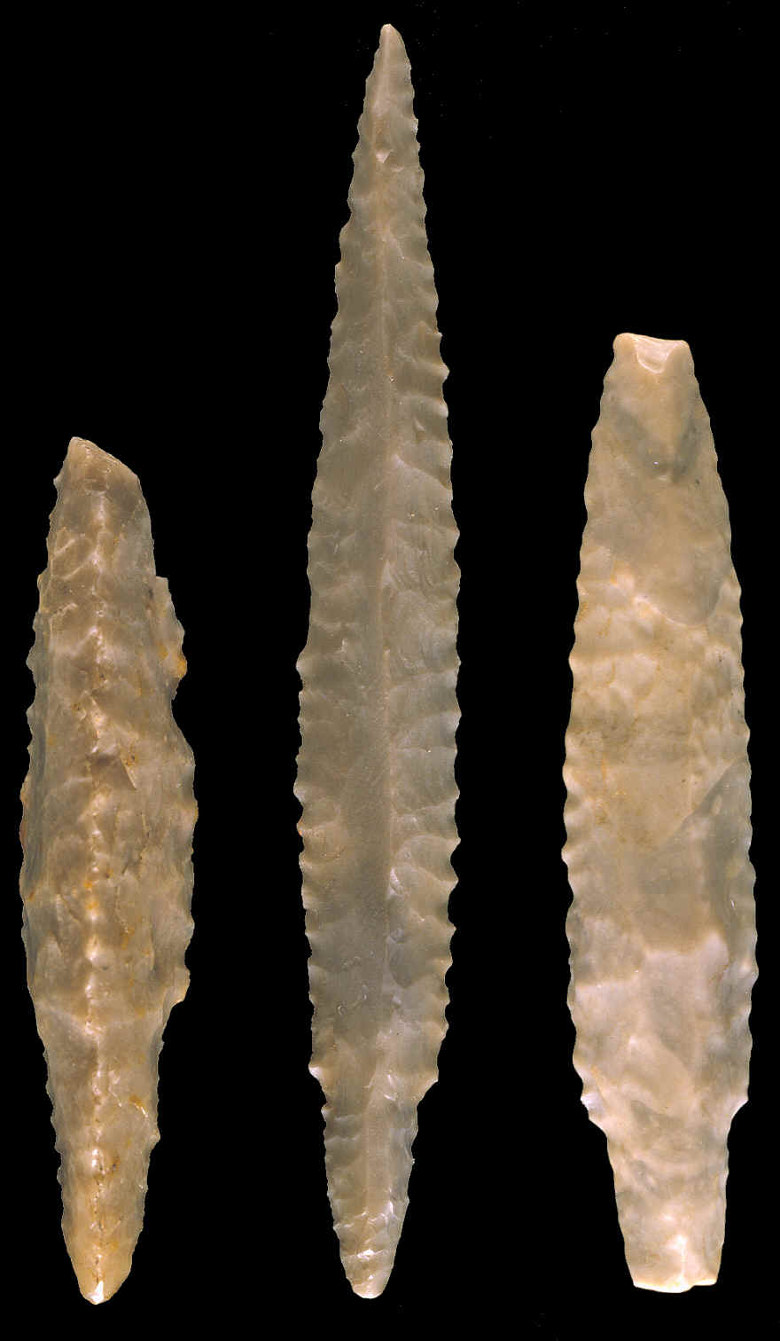 Three Neolithic three sided blade points from Europe.